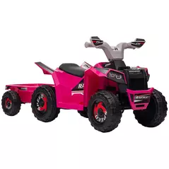 HOMCOM 6V Quad Bike with Back Trailer, Wear-Resistant Wheels, for Ages 18-36 Months, Pink - 1