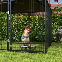 PawHut Outdoor Dog Kennel Puppy Play Pen with Canopy Garden Playpen Fence Crate Enclosure Cage Rotating Bowl 141 x 141 x 151 cm - 9
