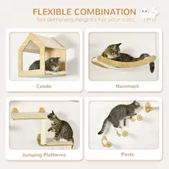 PawHut 8 Piece Cat Shelves Set, with Cat House, Three Perches, Three Scratching Posts - 4