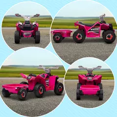 HOMCOM 6V Quad Bike with Back Trailer, Wear-Resistant Wheels, for Ages 18-36 Months, Pink - 8
