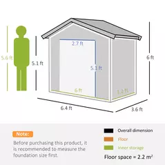 Outsunny 6.5ft x 3.5ft Metal Garden Storage Shed for Outdoor Tool Storage with Double Sliding Doors and 4 Vents, Grey - 3