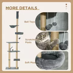 PawHut 230-250cm Floor-to-Ceiling Climbing Cat Tree Tower - Grey - 6