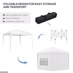 Outsunny 3 x 3m Pop Up Gazebo, Wedding Party Canopy Tent Marquee with Carry Bag and Windows, White - 6