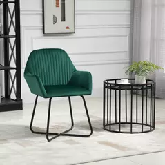 HOMCOM Modern Arm Chair Upholstered Accent Chair with Metal Base for Living Room Green - 9