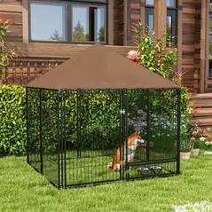PawHut Outdoor Dog Kennel Puppy Play Pen with Canopy Garden Playpen Fence Crate Enclosure Cage Rotating Bowl 141 x 141 x 151 cm - 2
