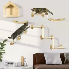 PawHut 8 Piece Cat Shelves Set, with Cat House, Three Perches, Three Scratching Posts - 2
