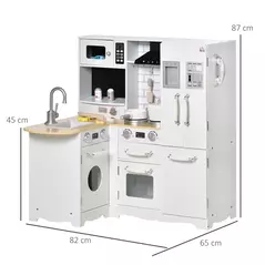 HOMCOM Kids Kitchen Playset, Large Pretend Role Play Kitchen, White - 3