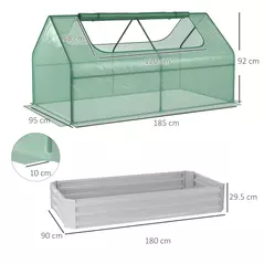 Outsunny Raised Garden Bed with Greenhouse, Steel Planter Box with Plastic Cover, Roll Up Window, Dual Use for Flowers, Vegetables, Fruits and Herbs, 185L x 95W x 92H cm, Green - 3