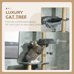 PawHut 230-250cm Floor-to-Ceiling Climbing Cat Tree Tower - Grey - 4