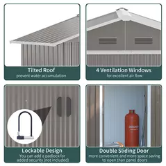 Outsunny 6.5ft x 3.5ft Metal Garden Storage Shed for Outdoor Tool Storage with Double Sliding Doors and 4 Vents, Grey - 6