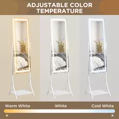 HOMCOM Free Standing Dressing Mirror with LED Lights, Full Length Mirror with 3 Temperature Colours and Storage Shelf - 5