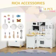 HOMCOM Kids Kitchen Playset, Large Pretend Role Play Kitchen, White - 6