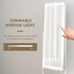 HOMCOM Free Standing Dressing Mirror with LED Lights, Full Length Mirror with 3 Temperature Colours and Storage Shelf - 4