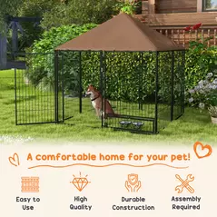 PawHut Outdoor Dog Kennel Puppy Play Pen with Canopy Garden Playpen Fence Crate Enclosure Cage Rotating Bowl 141 x 141 x 151 cm - 4