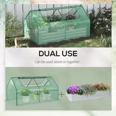 Outsunny Raised Garden Bed with Greenhouse, Steel Planter Box with Plastic Cover, Roll Up Window, Dual Use for Flowers, Vegetables, Fruits and Herbs, 185L x 95W x 92H cm, Green - 4