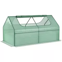 Outsunny Raised Garden Bed with Greenhouse, Steel Planter Box with Plastic Cover, Roll Up Window, Dual Use for Flowers, Vegetables, Fruits and Herbs, 185L x 95W x 92H cm, Green - 1