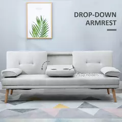 HOMCOM Fabric Click Clack Sofa Bed with 2 Cup Holders, Convertible Futon Settee, Futon Recliner Lounge for Living Room, Spare Room, Bedroom, Grey - 7