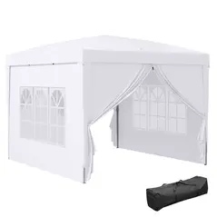 Outsunny 3 x 3m Pop Up Gazebo, Wedding Party Canopy Tent Marquee with Carry Bag and Windows, White - 1