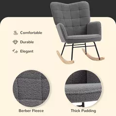 HOMCOM Berber Fleece Nursery Glider Rocker for Nursing, Wingback Rocking Chair for Living Room, Dark Grey - 5