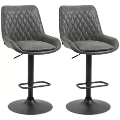 HOMCOM Retro Bar Stools Set of 2, Adjustable Kitchen Stool, Upholstered Bar Chairs with Back, Swivel Seat, Dark Grey - 1