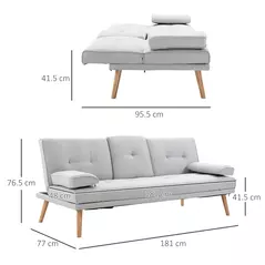 HOMCOM Fabric Click Clack Sofa Bed with 2 Cup Holders, Convertible Futon Settee, Futon Recliner Lounge for Living Room, Spare Room, Bedroom, Grey - 3