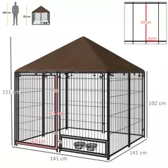 PawHut Outdoor Dog Kennel Puppy Play Pen with Canopy Garden Playpen Fence Crate Enclosure Cage Rotating Bowl 141 x 141 x 151 cm - 3