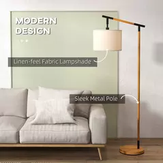 HOMCOM Metal Frame Floor Lamp with 350 Degree Rotating Lampshade, for Living Room and Bedroom, LED Bulb Included, Brown - 4