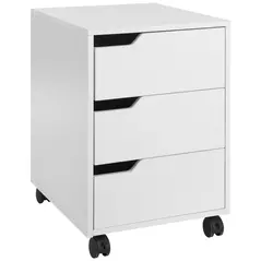 HOMCOM 3 Drawer Mobile File Cabinet, Vertical Filing Cabinet with Wheels for Home Office, White - 1