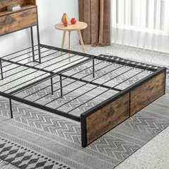 HOMCOM Industrial King Bed Frame, 5.2FT Steel Bed Base with Storage Headboard, Footboard, Slatted Support and Under Bed Storage, 158 x 222cm, Rustic Brown - 8