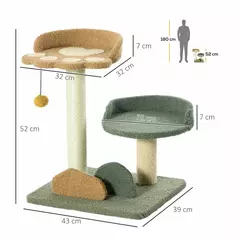 PawHut 52cm Small Cat Tree for Indoor Cats, Scratching Posts with Two Beds, Toy Ball - 3