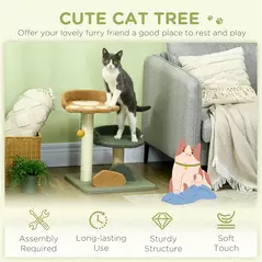 PawHut 52cm Small Cat Tree for Indoor Cats, Scratching Posts with Two Beds, Toy Ball - 4