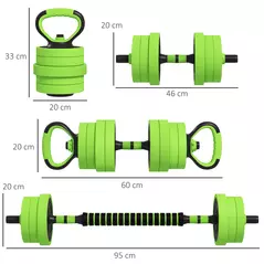 SPORTNOW 20kg 6-In-One Adjustable Weight Dumbbells Set, Barbell, Kettlebell, Push Up Stand - Green - 3