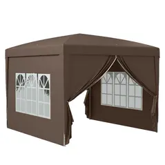 Outsunny 3 x 3 m Pop Up Gazebo, Wedding Party Canopy Tent Marquee with Carry Bag and Windows, Coffee - 1
