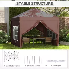 Outsunny 3 x 3 m Pop Up Gazebo, Wedding Party Canopy Tent Marquee with Carry Bag and Windows, Coffee - 7