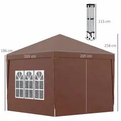 Outsunny 3 x 3 m Pop Up Gazebo, Wedding Party Canopy Tent Marquee with Carry Bag and Windows, Coffee - 3