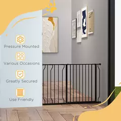 PawHut Wide Dog Safety Gate, with Door Pressure, for Doorways, Hallways, Staircases - Black - 6