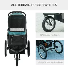 PawHut Foldable Pet Stroller Jogger, with Three Wheels, Canopy, for Medium and Small Dogs, Green - 5