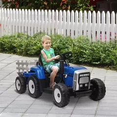 HOMCOM Ride On Tractor, Battery Powered Electric Car, with Detachable Trailer, Remote Control, Music, Blue - 2