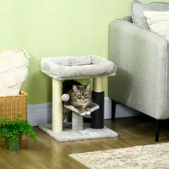 PawHut 48cm Cat Tree with Scratching Posts, Bed, Perch, Self Groomer, Toy - Grey - 2