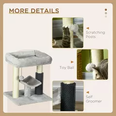 PawHut 48cm Cat Tree with Scratching Posts, Bed, Perch, Self Groomer, Toy - Grey - 6