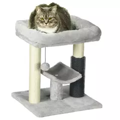 PawHut 48cm Cat Tree with Scratching Posts, Bed, Perch, Self Groomer, Toy - Grey - 1