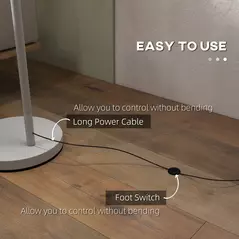 HOMCOM Metal Frame Floor Lamp with 350 Degree Rotating Lampshade, for Living Room and Bedroom, LED Bulb Included, Grey - 6