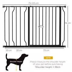 PawHut Wide Dog Safety Gate, with Door Pressure, for Doorways, Hallways, Staircases - Black - 3