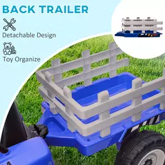 HOMCOM Ride On Tractor, Battery Powered Electric Car, with Detachable Trailer, Remote Control, Music, Blue - 4