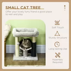 PawHut 48cm Cat Tree with Scratching Posts, Bed, Perch, Self Groomer, Toy - Grey - 4