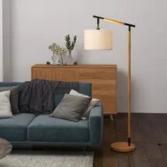 HOMCOM Metal Frame Floor Lamp with 350 Degree Rotating Lampshade, for Living Room and Bedroom, LED Bulb Included, Brown - 2