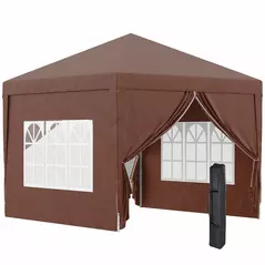 Outsunny 3 x 3 m Pop Up Gazebo, Wedding Party Canopy Tent Marquee with Carry Bag and Windows, Coffee - 1