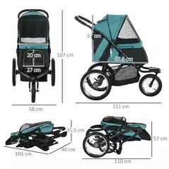 PawHut Foldable Pet Stroller Jogger, with Three Wheels, Canopy, for Medium and Small Dogs, Green - 3