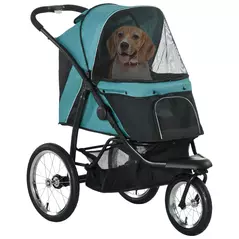 PawHut Foldable Pet Stroller Jogger, with Three Wheels, Canopy, for Medium and Small Dogs, Green - 1