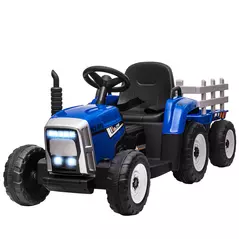 HOMCOM Ride On Tractor, Battery Powered Electric Car, with Detachable Trailer, Remote Control, Music, Blue - 1